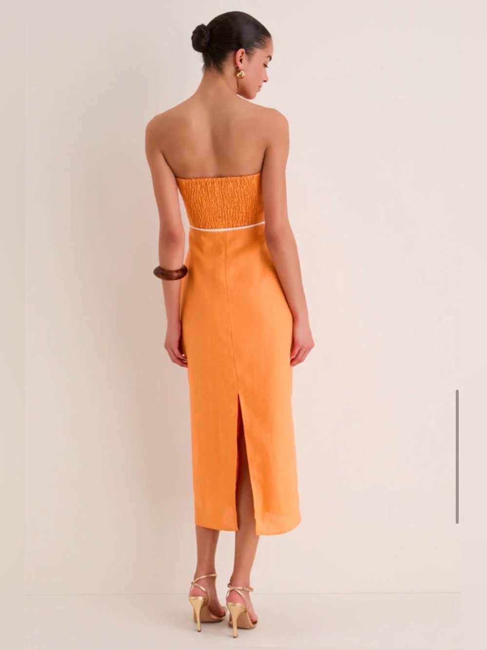 English Factory Orange Strapless Scallop-Accent Midi Dress - Picture 3 of 3